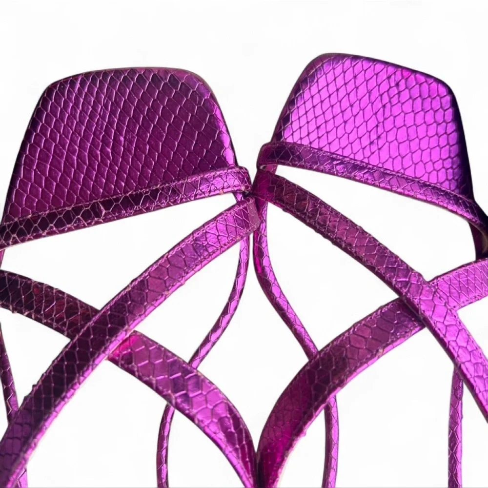 New Stuart Weitzman Metallic Fuchsia Strappy Heels